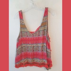 Latitude 10 Orange Boho Fringe Crop Top Large